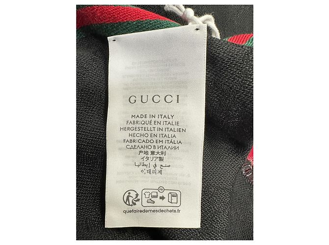 Gucci Web-Stripe Schal mit Fransen aus grauer Seide - Ansicht 15