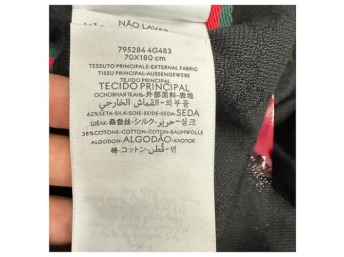 Gucci Web-Stripe Schal mit Fransen aus grauer Seide - Ansicht 6