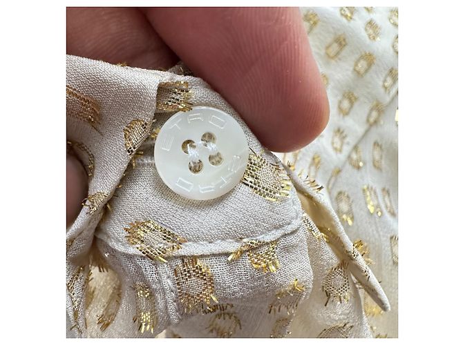 Blusa Etro de bolinhas metálicas em seda creme - vista 5