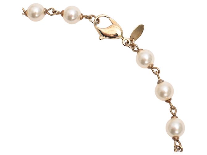 Colar Chanel em metal dourado com flores de renda e pérolas falsas - vista 7