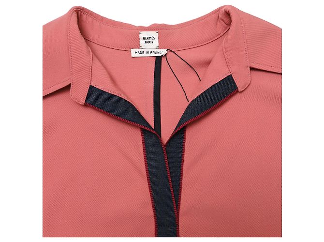 Hermès Midi-Hemdkleid mit Schnallenärmeln aus rosa Wolle - Ansicht 5