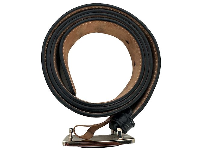 Gucci Interlocking G Plaque Gürtel aus schwarzem Leder - Ansicht 3