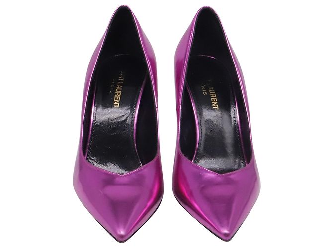 Yves Saint Laurent Décolleté a punta Saint Laurent Kiki Mirror in pelle rosa - vista 2