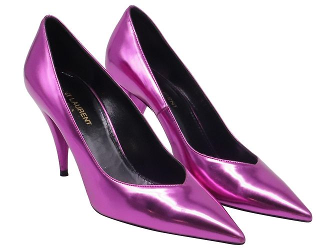 Yves Saint Laurent Décolleté a punta Saint Laurent Kiki Mirror in pelle rosa - vista 3