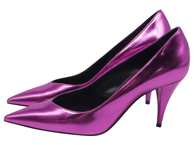 Yves Saint Laurent Décolleté a punta Saint Laurent Kiki Mirror in pelle rosa - vista 5