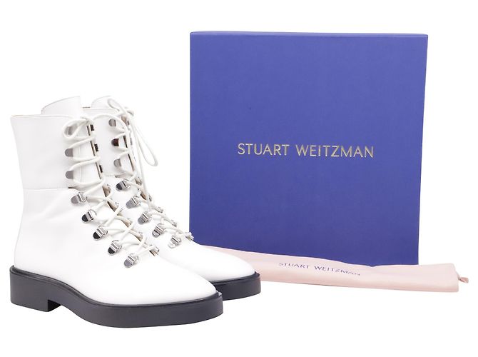 Bottines à lacets Stuart Weitzman en cuir blanc - vue 6