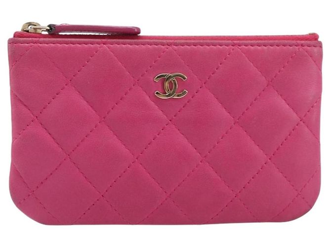 Portamonete CHANEL Matelassé in pelle d'agnello rosa con CC dorato - vista 13
