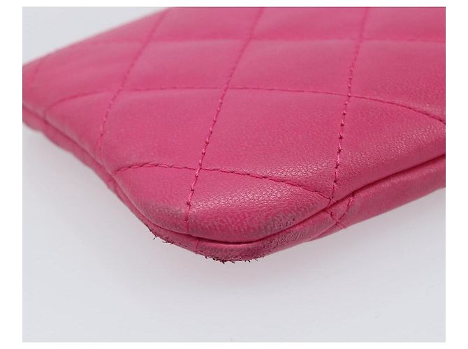 Portamonete CHANEL Matelassé in pelle d'agnello rosa con CC dorato - vista 14