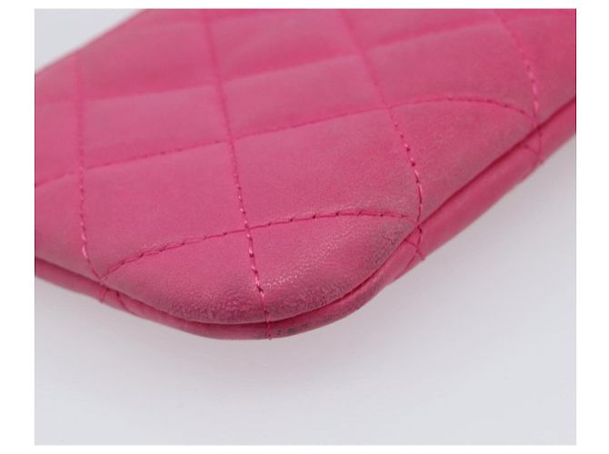 Portamonete CHANEL Matelassé in pelle d'agnello rosa con CC dorato - vista 16