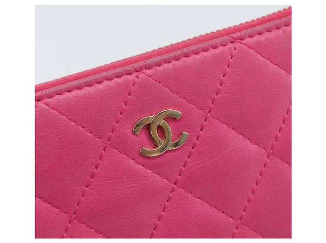 Portamonete CHANEL Matelassé in pelle d'agnello rosa con CC dorato - vista 17