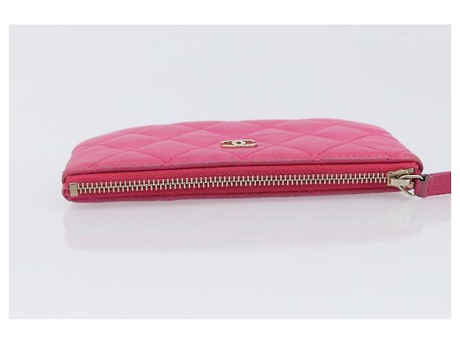 Portamonete CHANEL Matelassé in pelle d'agnello rosa con CC dorato - vista 5