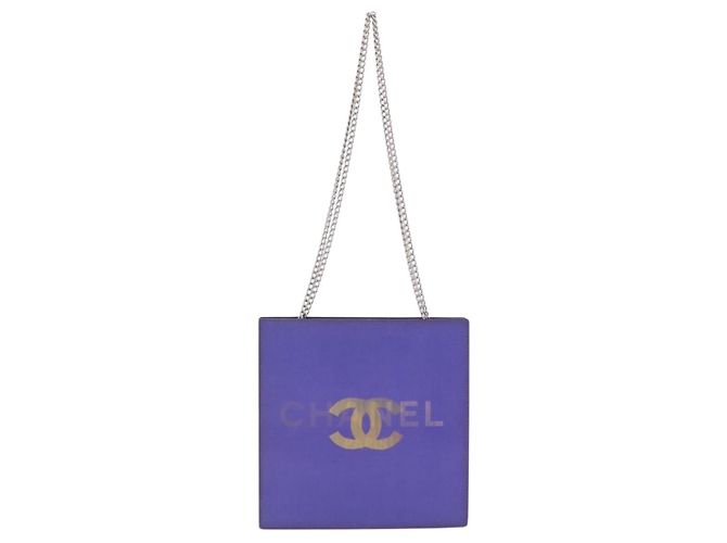 Borsa a tracolla CHANEL Hologram Chain in vinile Viola Argento CC - vista 13
