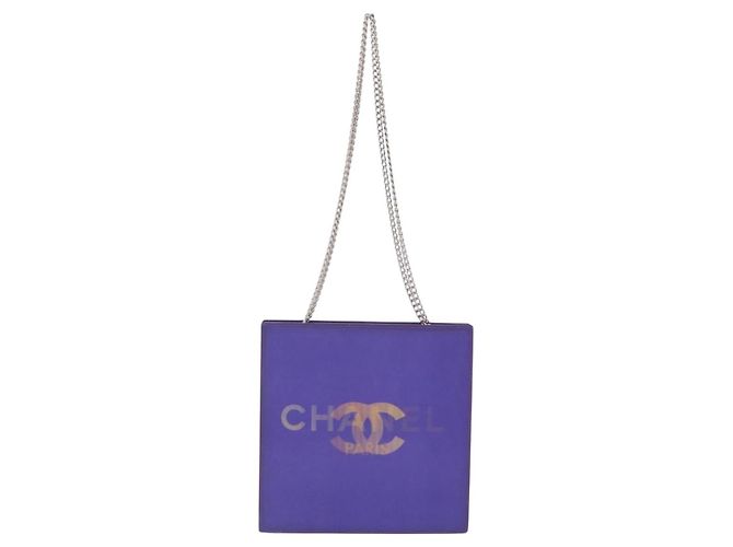 Borsa a tracolla CHANEL Hologram Chain in vinile Viola Argento CC - vista 2