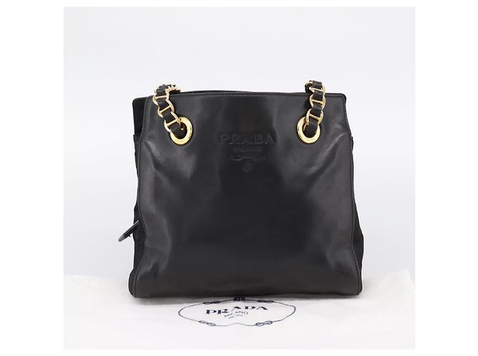 Borsa Tote con catena PRADA in pelle e nylon Nero Oro - vista 12