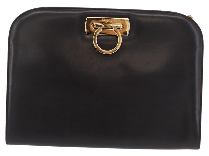 Borsa a tracolla Salvatore Ferragamo Gancini Chain in pelle marrone e oro - vista 13
