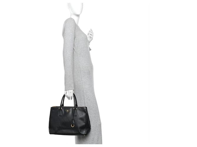 Borsa Tote Prada Saffiano Pelle Large Galleria Double Zip - Nero - vista 13