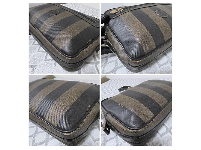 Fendi Borsa a tracolla Pequin Stripe Nero Marrone - vista 10