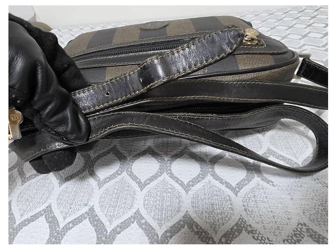 Fendi Borsa a tracolla Pequin Stripe Nero Marrone - vista 11