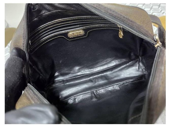 Fendi Borsa a tracolla Pequin Stripe Nero Marrone - vista 12