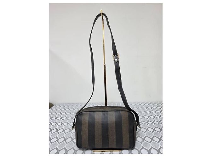 Fendi Borsa a tracolla Pequin Stripe Nero Marrone - vista 3