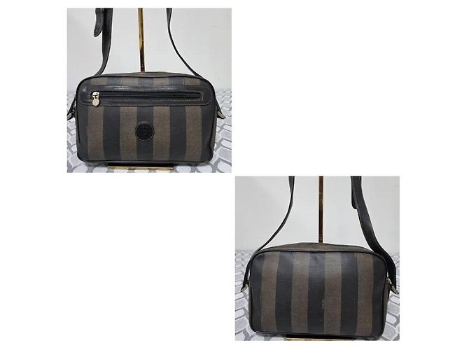 Fendi Borsa a tracolla Pequin Stripe Nero Marrone - vista 4