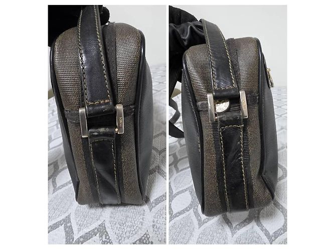 Fendi Borsa a tracolla Pequin Stripe Nero Marrone - vista 5