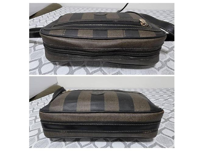 Fendi Borsa a tracolla Pequin Stripe Nero Marrone - vista 7