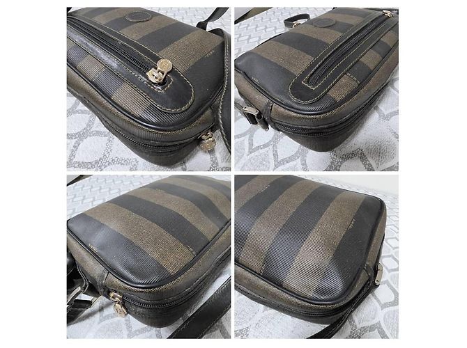 Fendi Borsa a tracolla Pequin Stripe Nero Marrone - vista 9