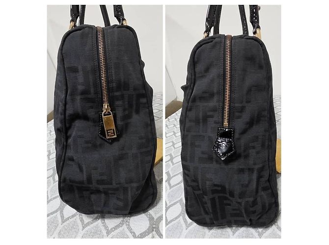 Fendi Mia Zip Sac Cabas Large Zucca Canvas Noir - vue 6