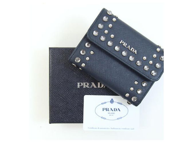 Prada Tri-fold Geldbörse aus Navy Leder - Ansicht 9