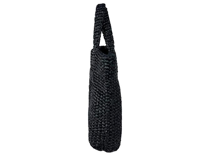 Prada Small Crochet Tote Handbag aus schwarzer Raffia - Ansicht 2
