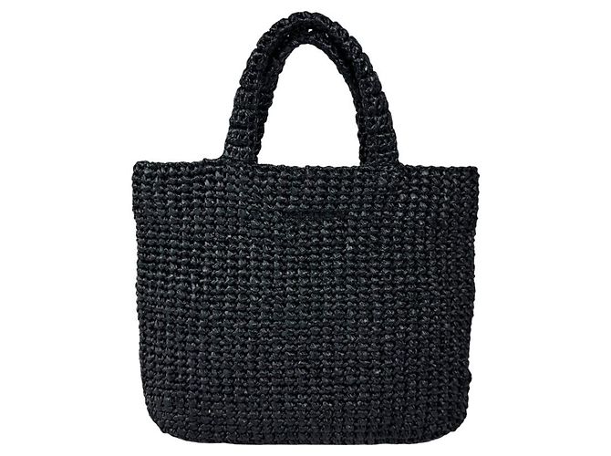 Prada Small Crochet Tote Handbag aus schwarzer Raffia - Ansicht 3