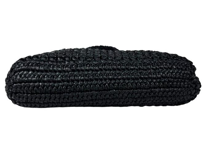 Prada Small Crochet Tote Handbag aus schwarzer Raffia - Ansicht 4
