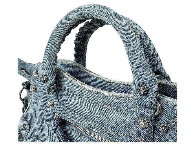 Borsa a tracolla Balenciaga in denim azzurro - vista 10