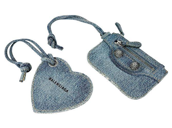 Borsa a tracolla Balenciaga in denim azzurro - vista 12