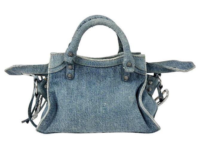 Borsa a tracolla Balenciaga in denim azzurro - vista 3