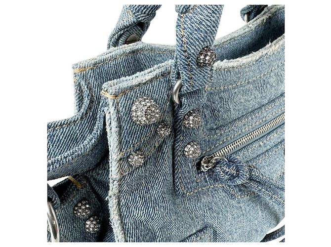 Borsa a tracolla Balenciaga in denim azzurro - vista 7
