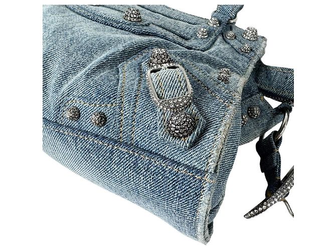 Borsa a tracolla Balenciaga in denim azzurro - vista 8