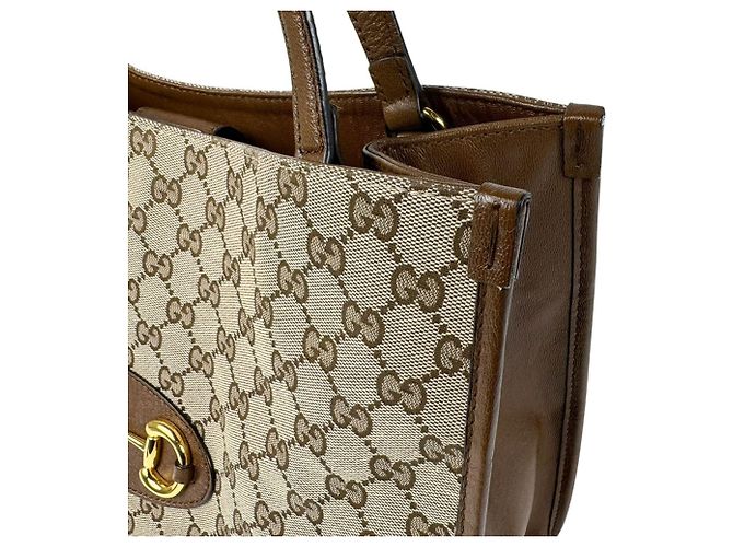 Borsa a mano Gucci marrone in GG Canvas e pelle - vista 6