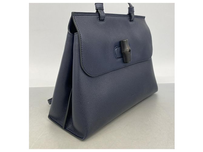 Borsa Gucci Bamboo in pelle blu navy - vista 2
