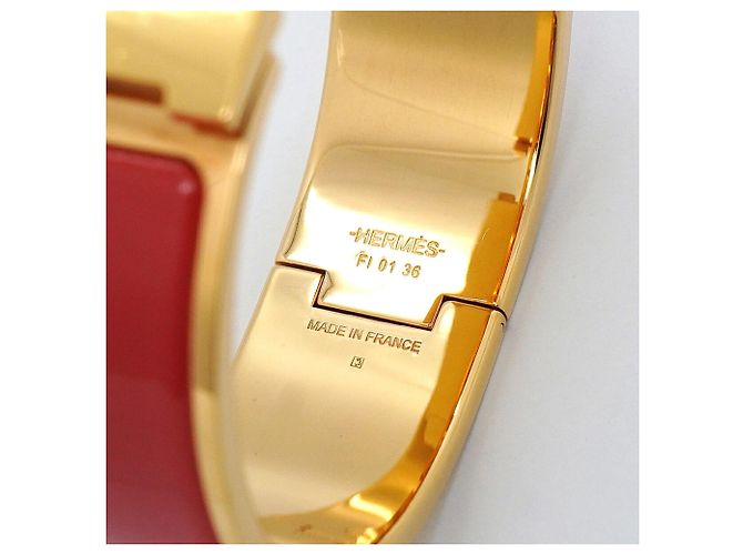 Bracciale Hermès Clic Clac GM in Oro e Rosso - vista 5
