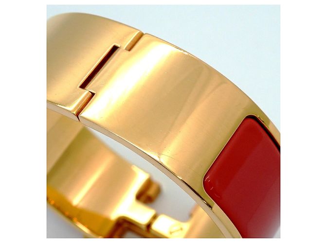 Bracciale Hermès Clic Clac GM in Oro e Rosso - vista 8