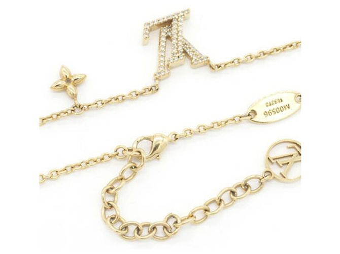 Collana con pendente Louis Vuitton in metallo dorato e strass - vista 3