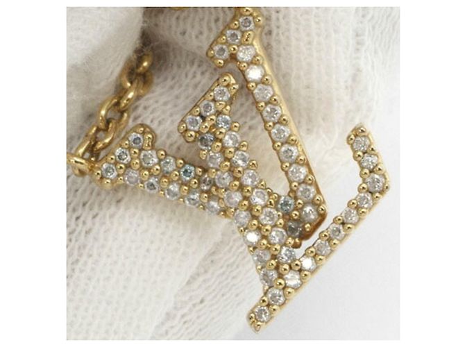 Collana con pendente Louis Vuitton in metallo dorato e strass - vista 4
