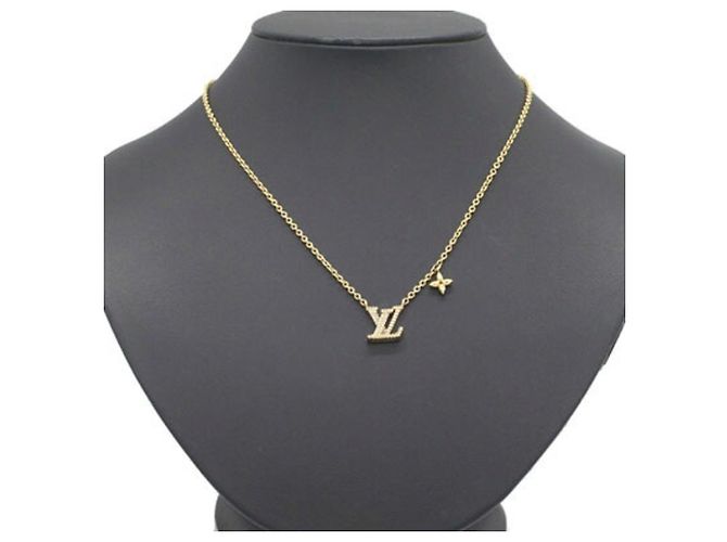 Collana con pendente Louis Vuitton in metallo dorato e strass - vista 7