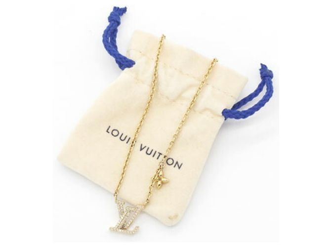 Collana con pendente Louis Vuitton in metallo dorato e strass - vista 8