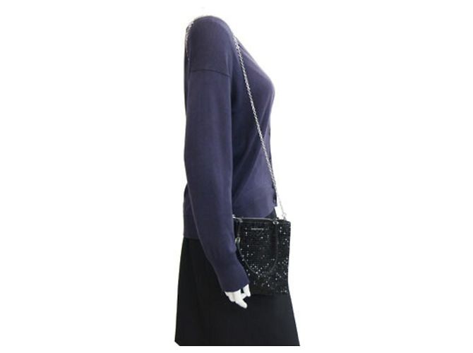 Prada Schultertasche aus Leder, schwarzem Satin und Kristallen - Ansicht 7