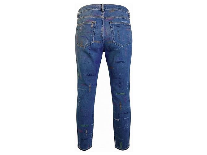 Chanel 22P Logo Printed Denim Jeans Blue & Multicolor FR 40 - view 4
