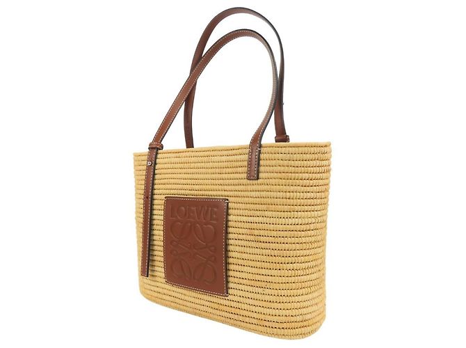 Sac Tote Loewe en raphia et cuir - vue 3