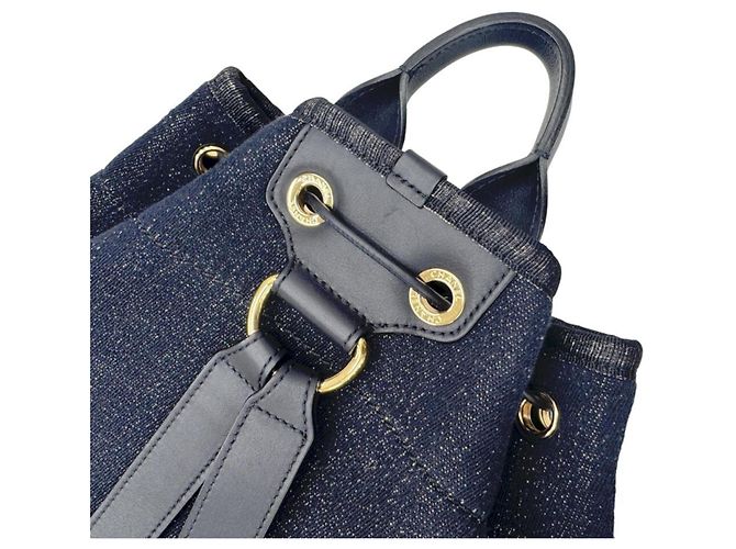 Zaino Chanel in tela blu navy - vista 11